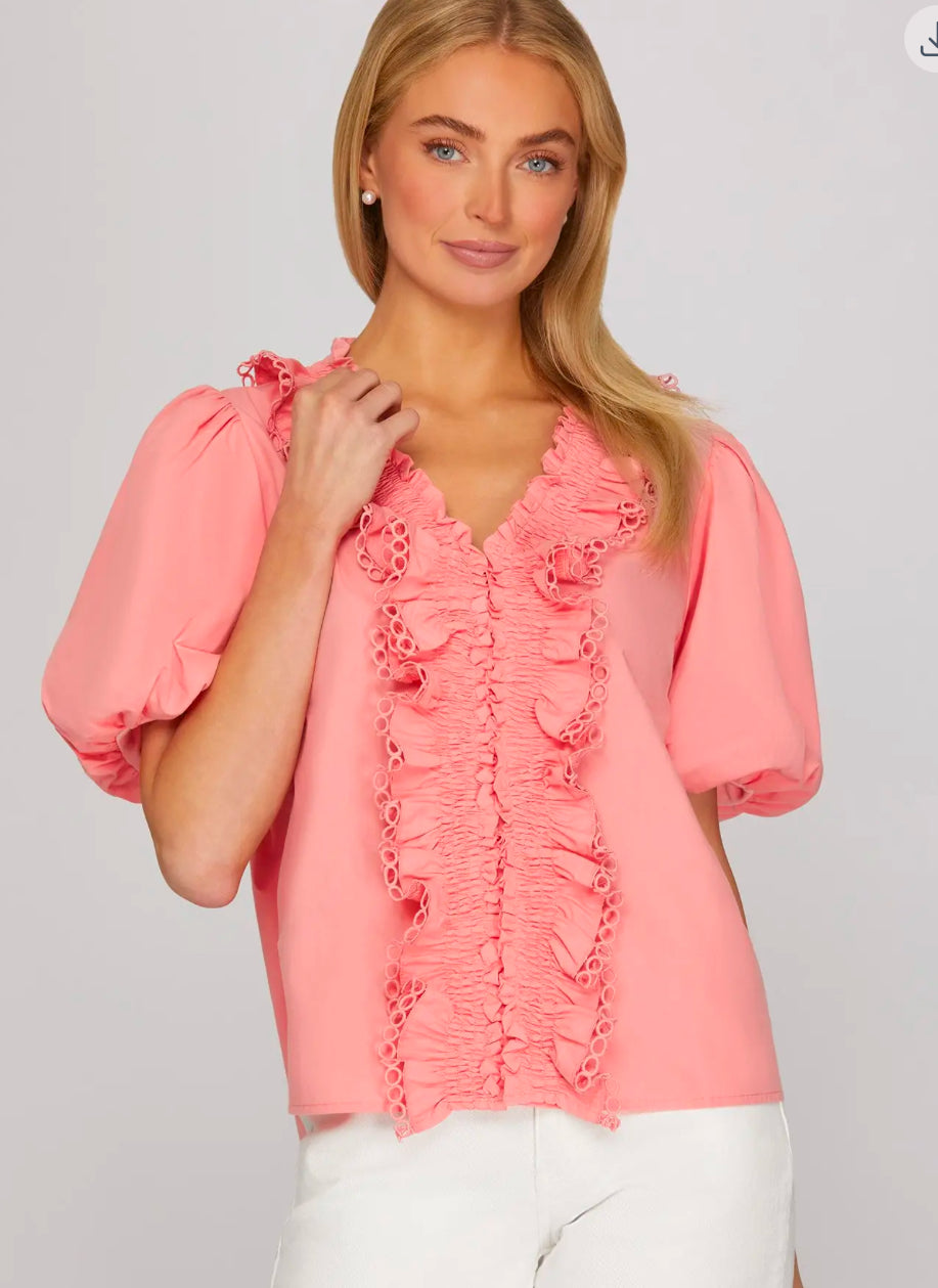 Bubblegum Ruffle Front Top