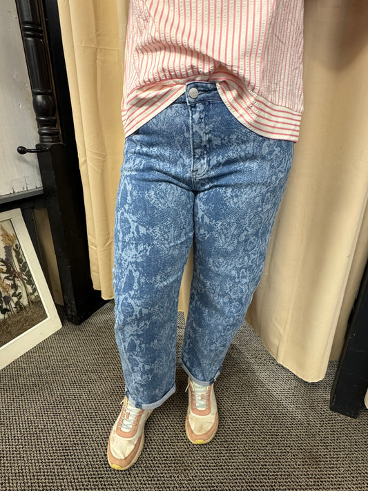 Snake Print Barrel Jeans