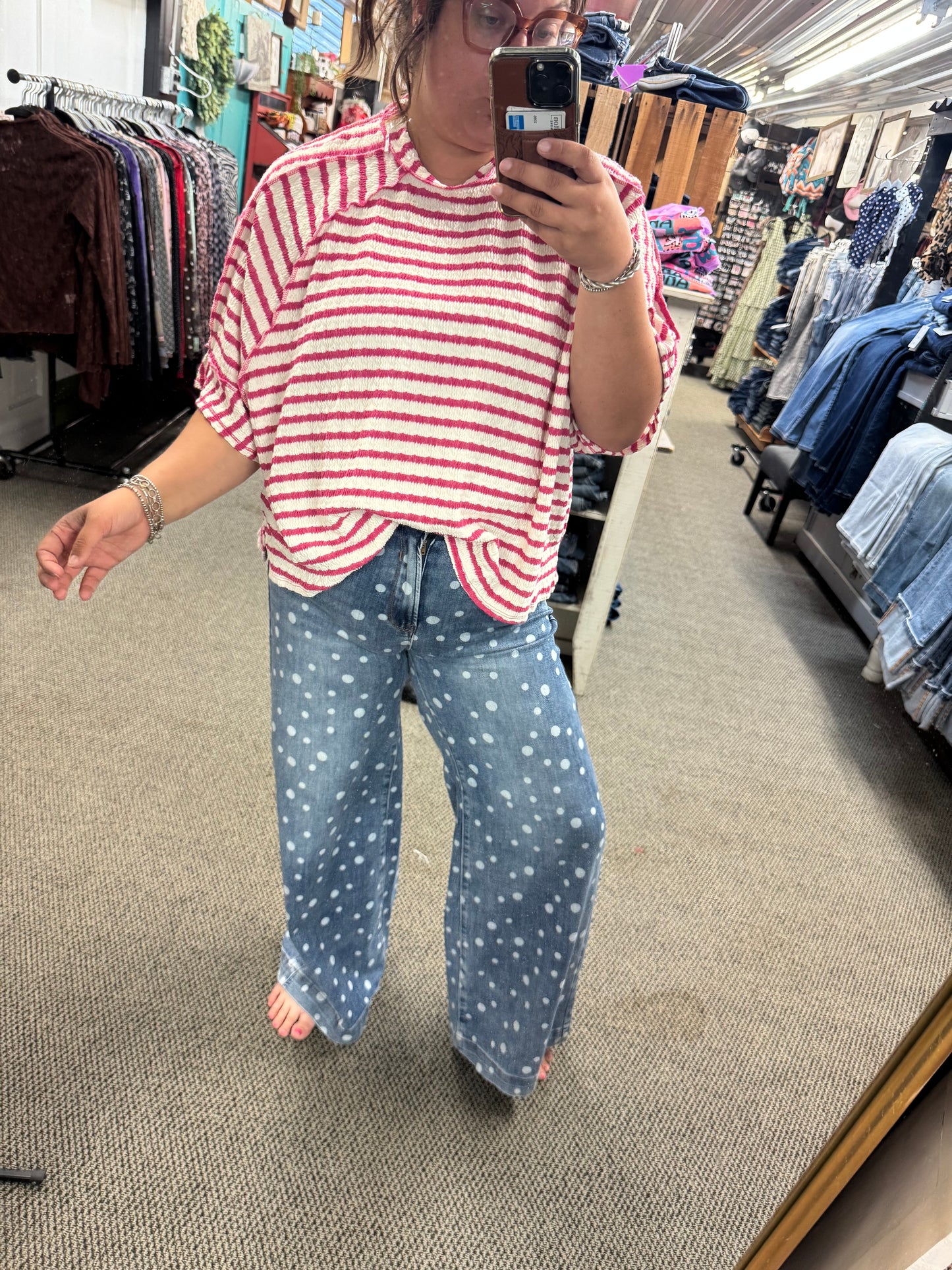 Polka Dot Wide Leg Jeans
