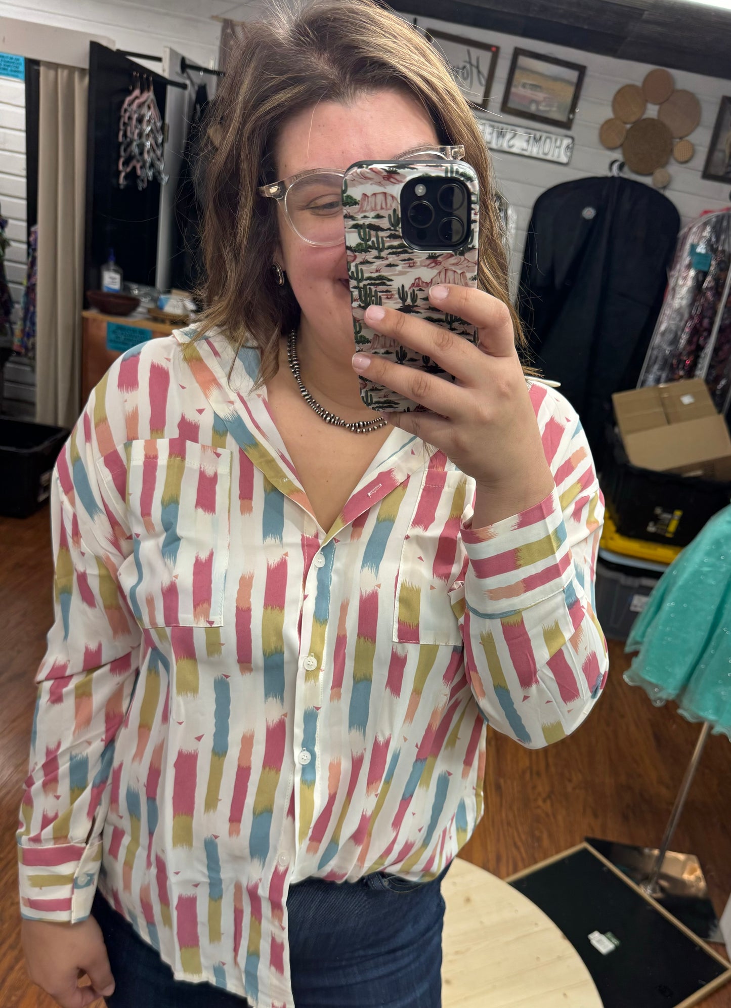 White Pattern Button Up