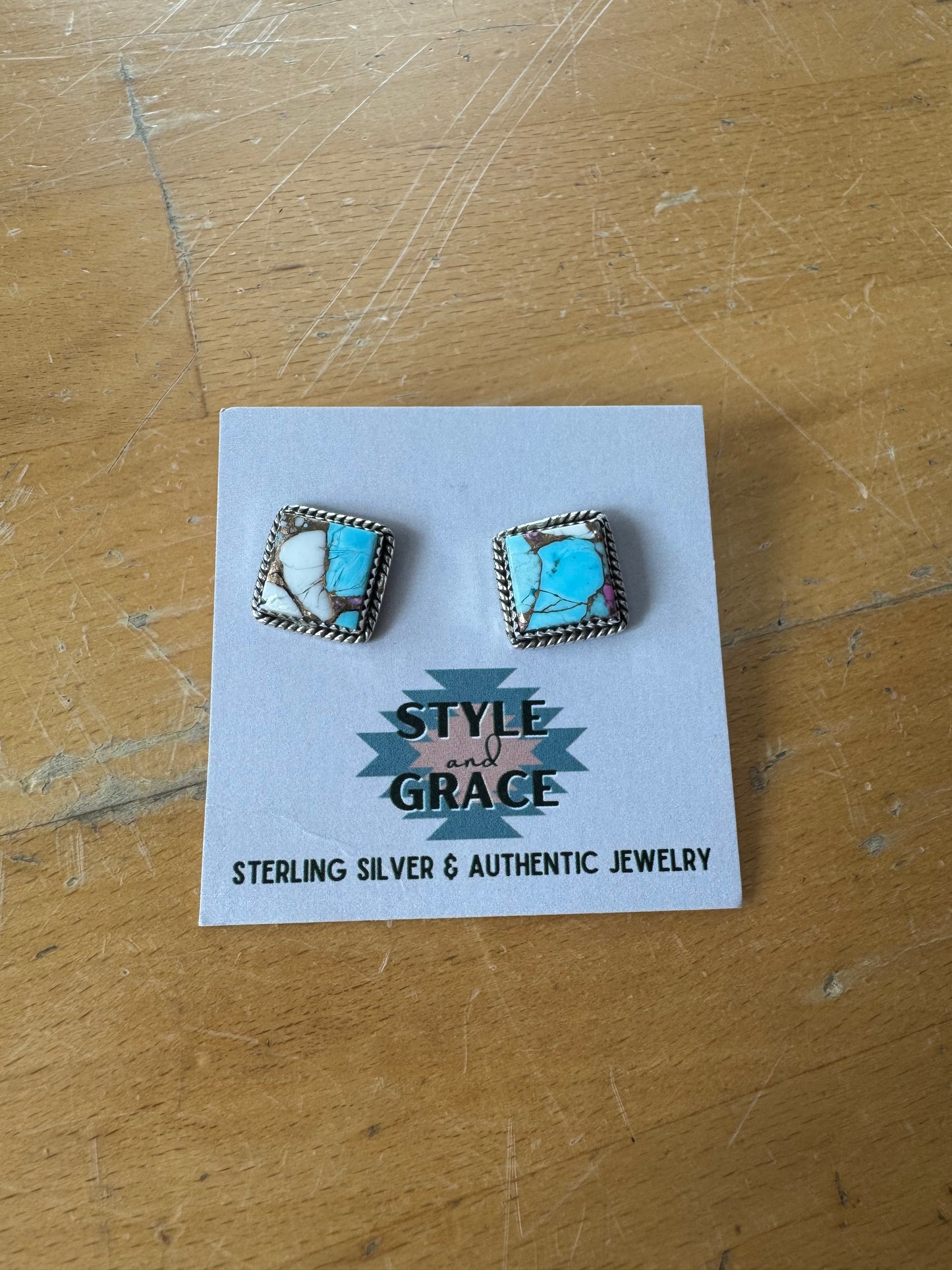 Cotton Candy Square Studs