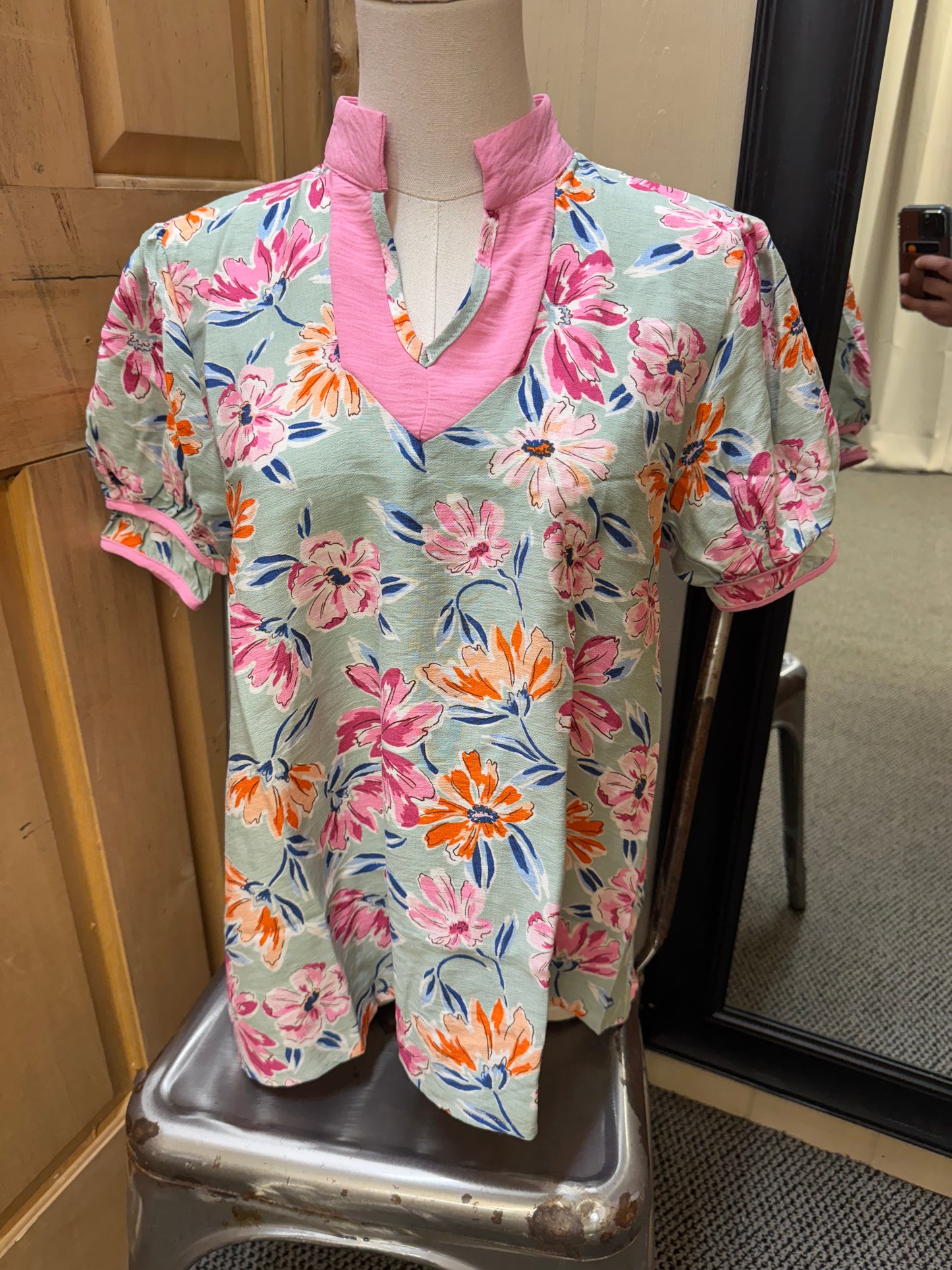 Mint and Pink Floral Top