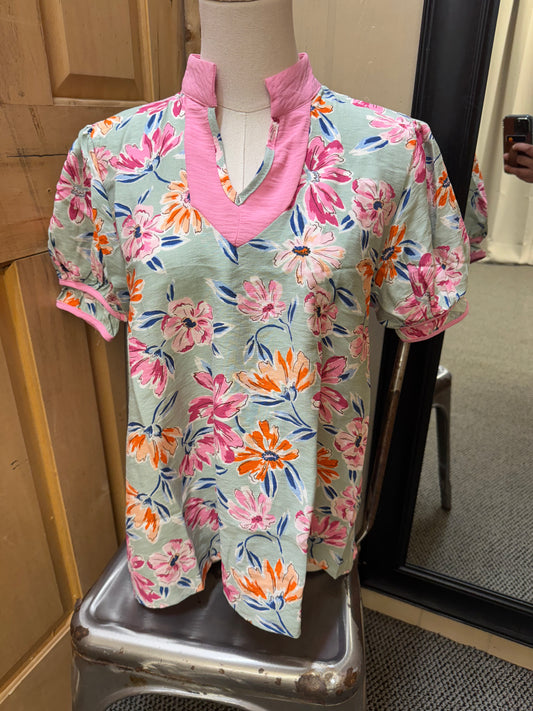 Mint and Pink Floral Top