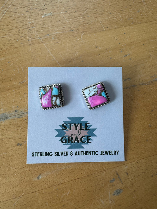 Cotton Candy Square Studs