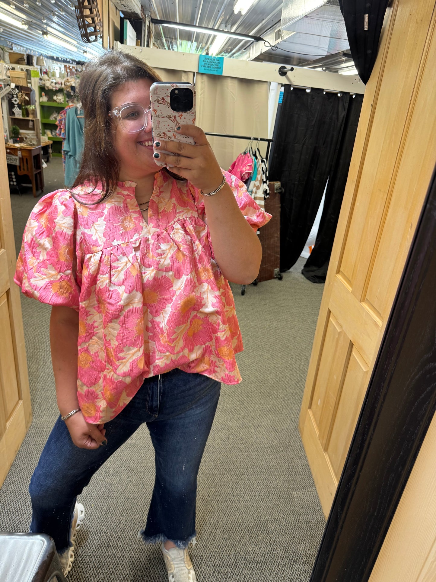 Pink & Orange Jacquard Top