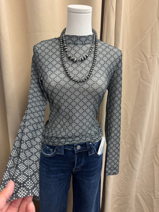 Black Aztec Mesh Top