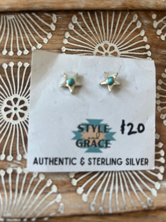 Sterling Silver Star with Turquoise Stud Earrings
