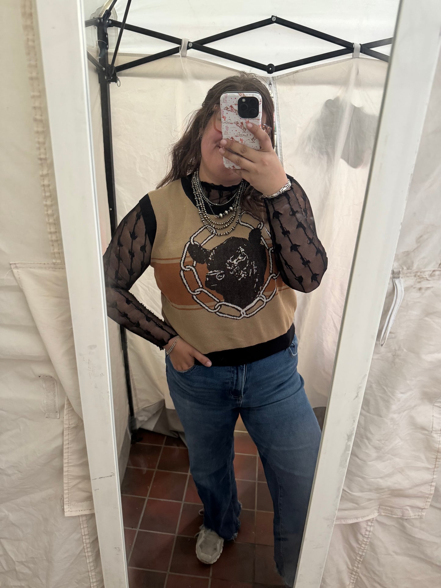 Black Lace Top With Western Details