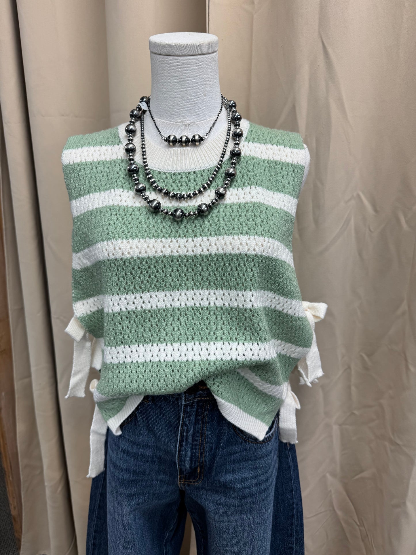 Green Striped Sweater Top