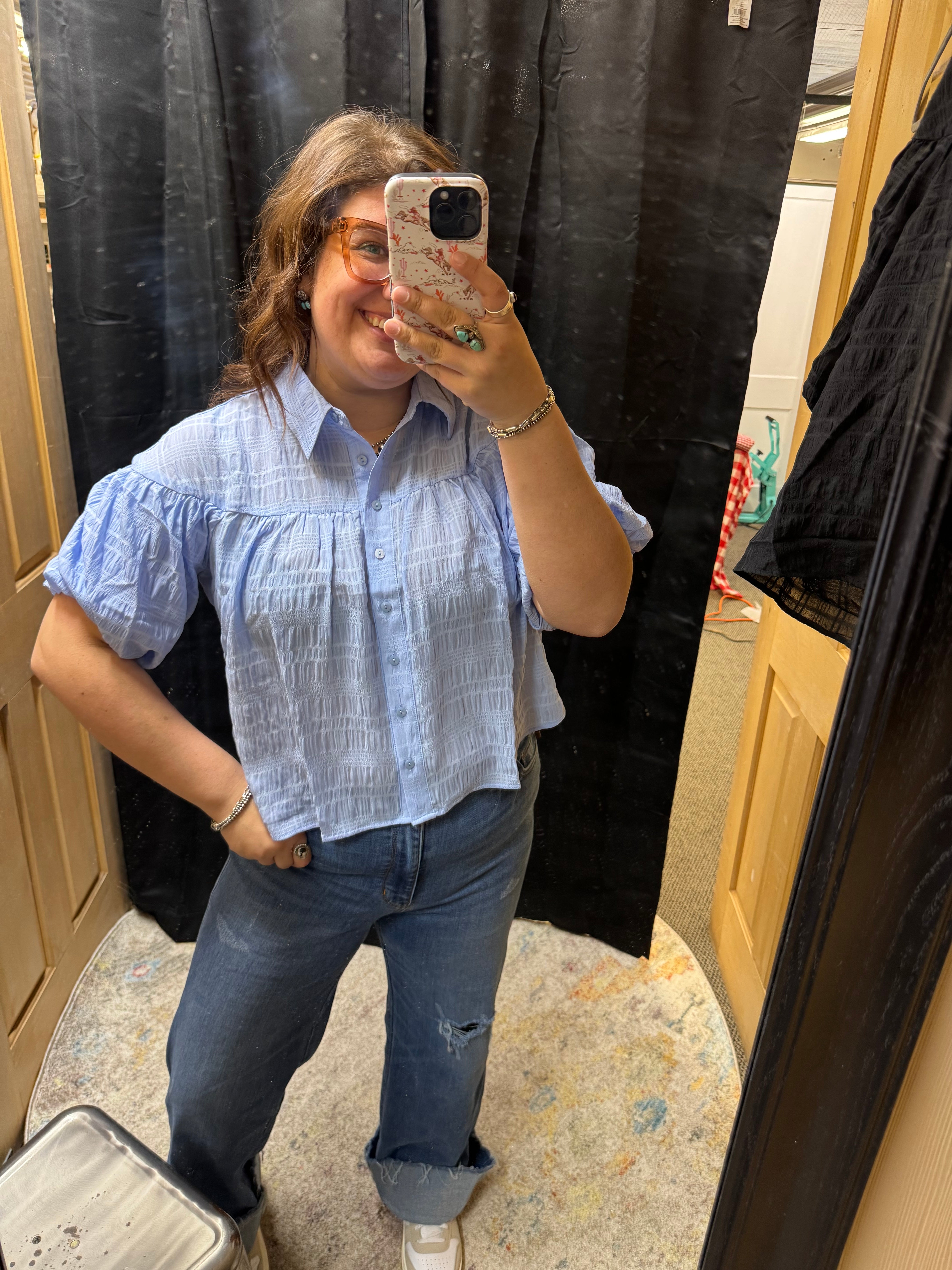 Light Blue Puff Sleeve Top