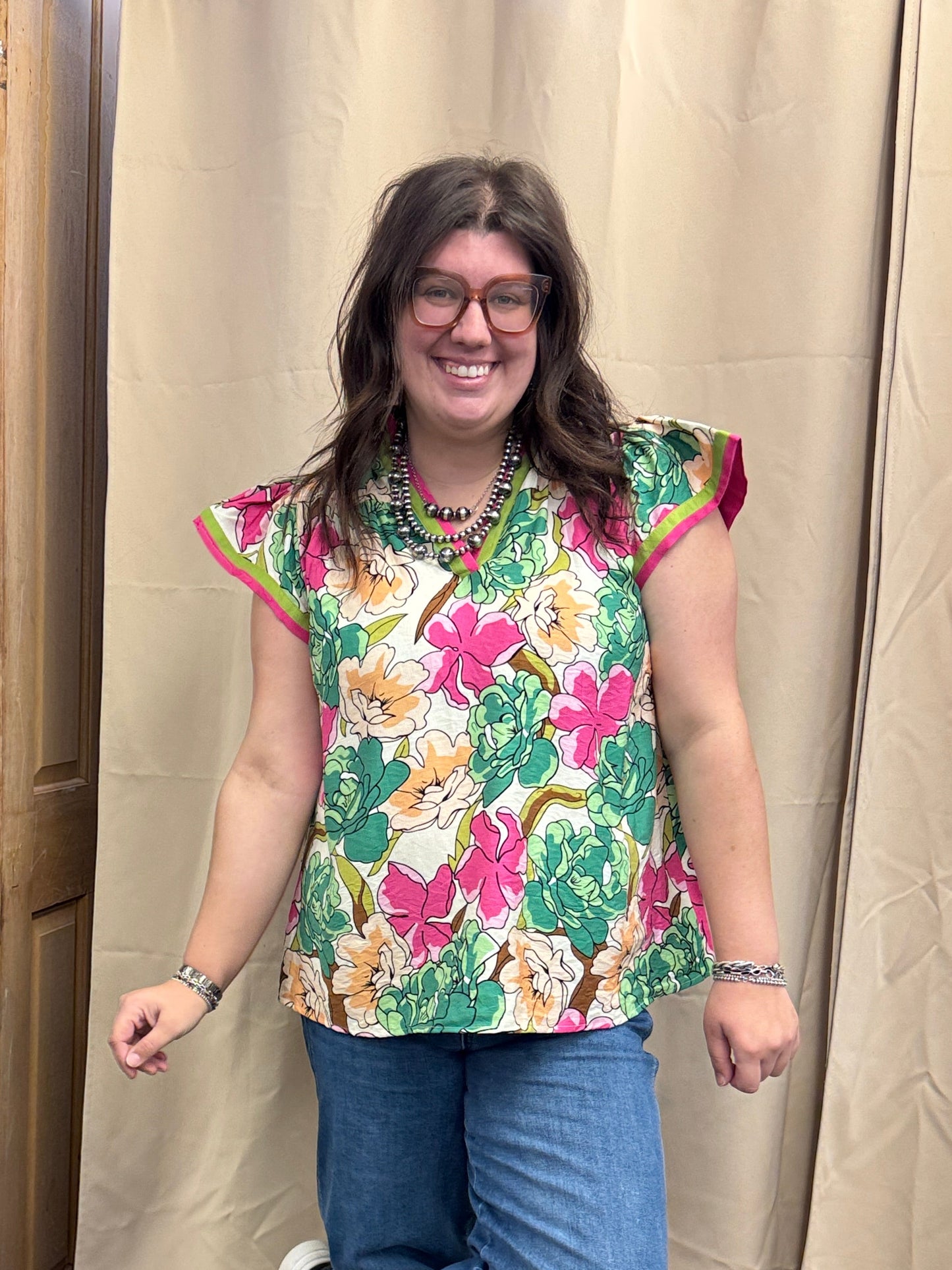 Fuchsia and green floral top