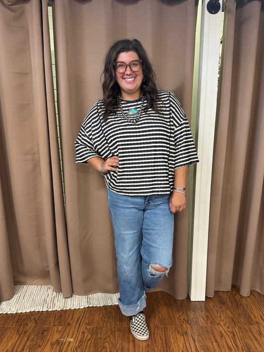 Black Striped Waffle Top