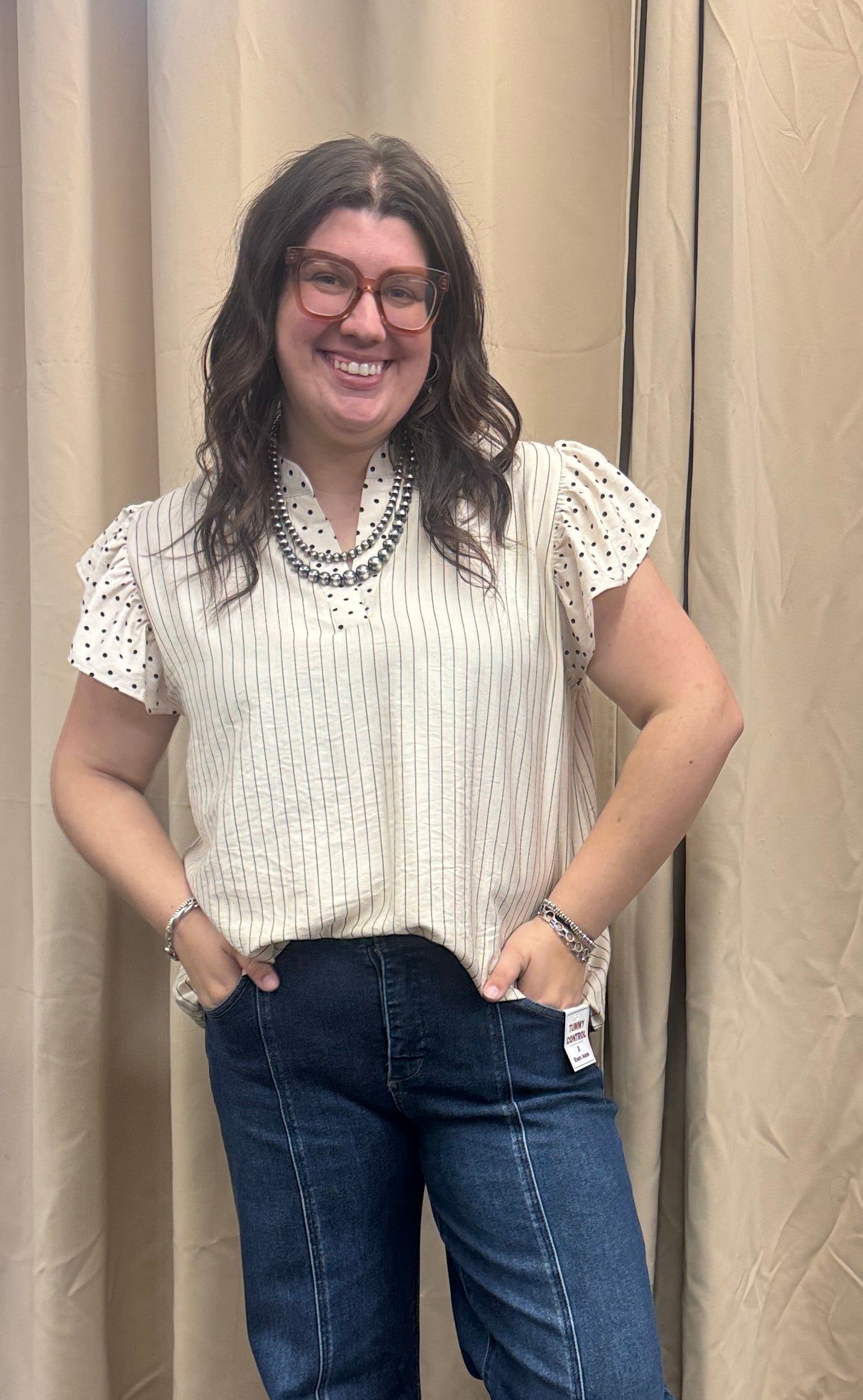 Cream Mixed Pattern Top