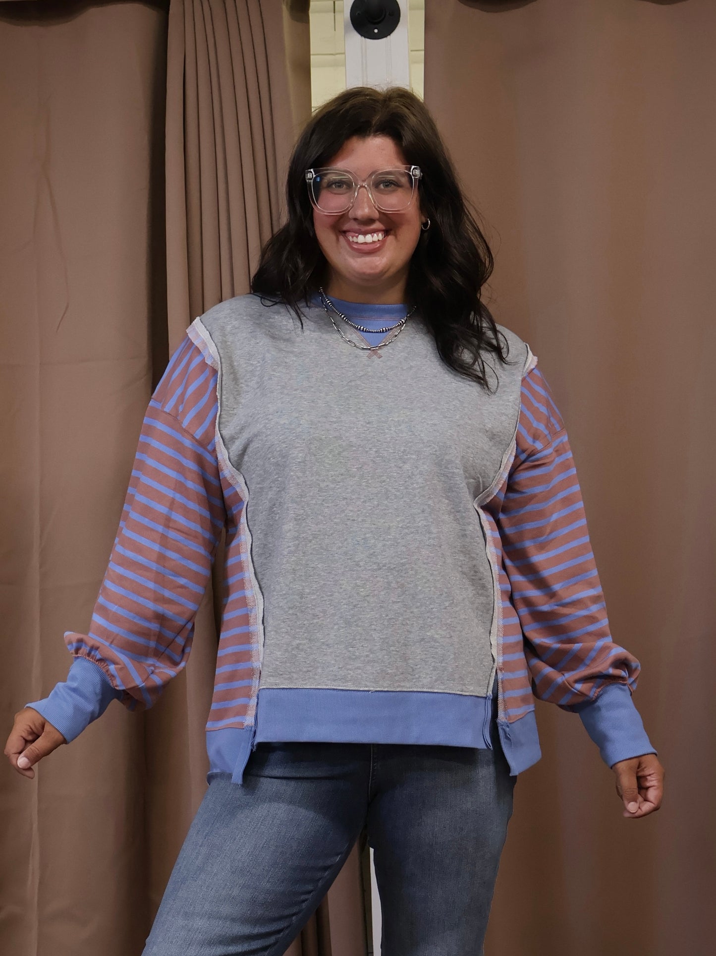 Blue Striped Sleeve Top