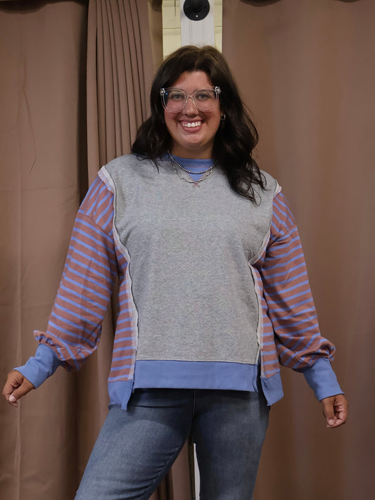 Blue Striped Sleeve Top