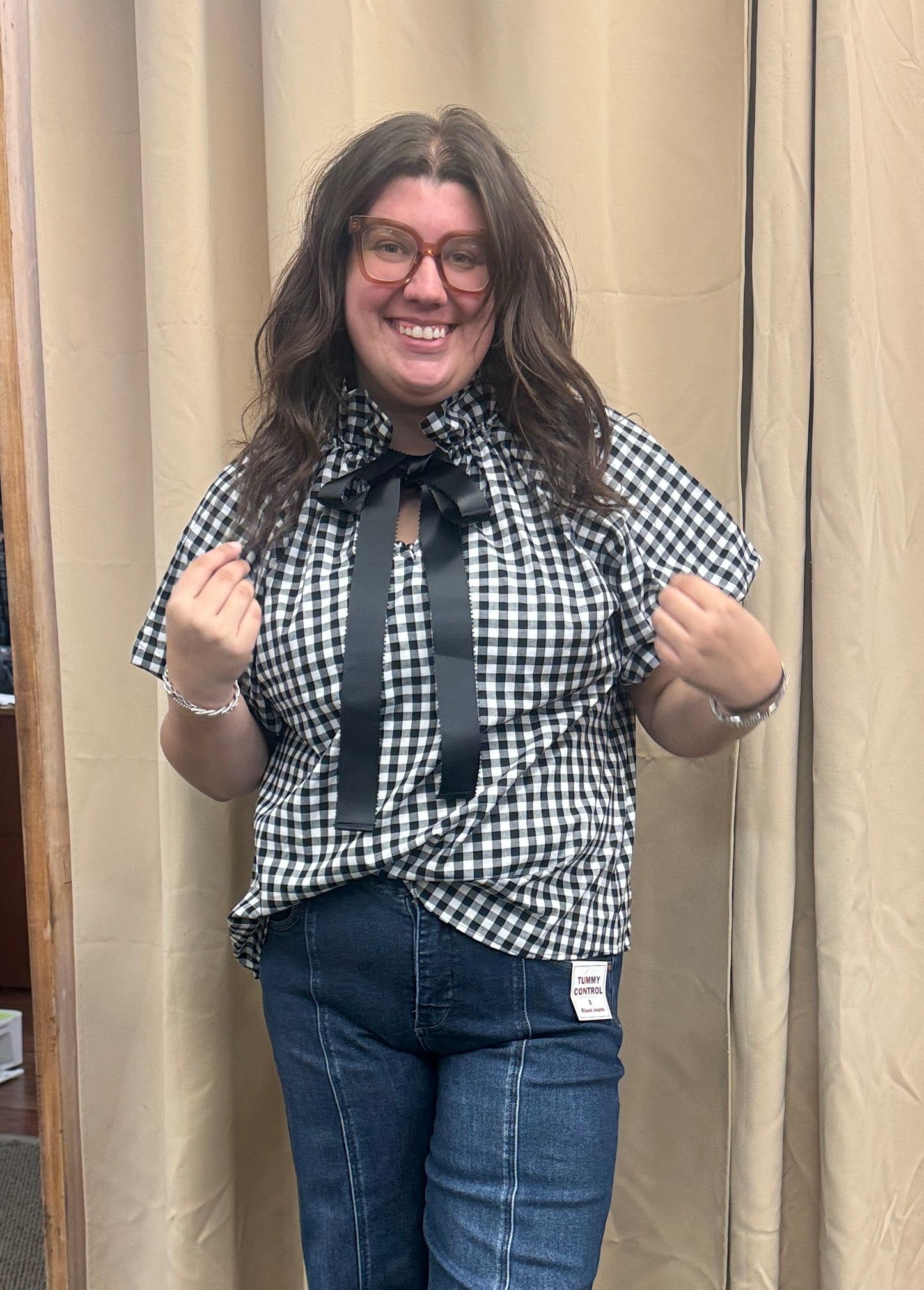 Gingham Tie Front Top
