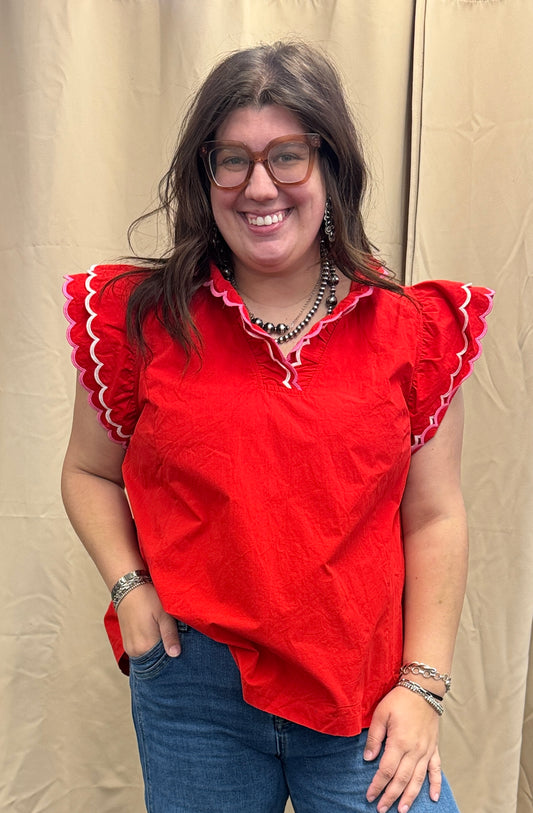 Red ruffle sleeve