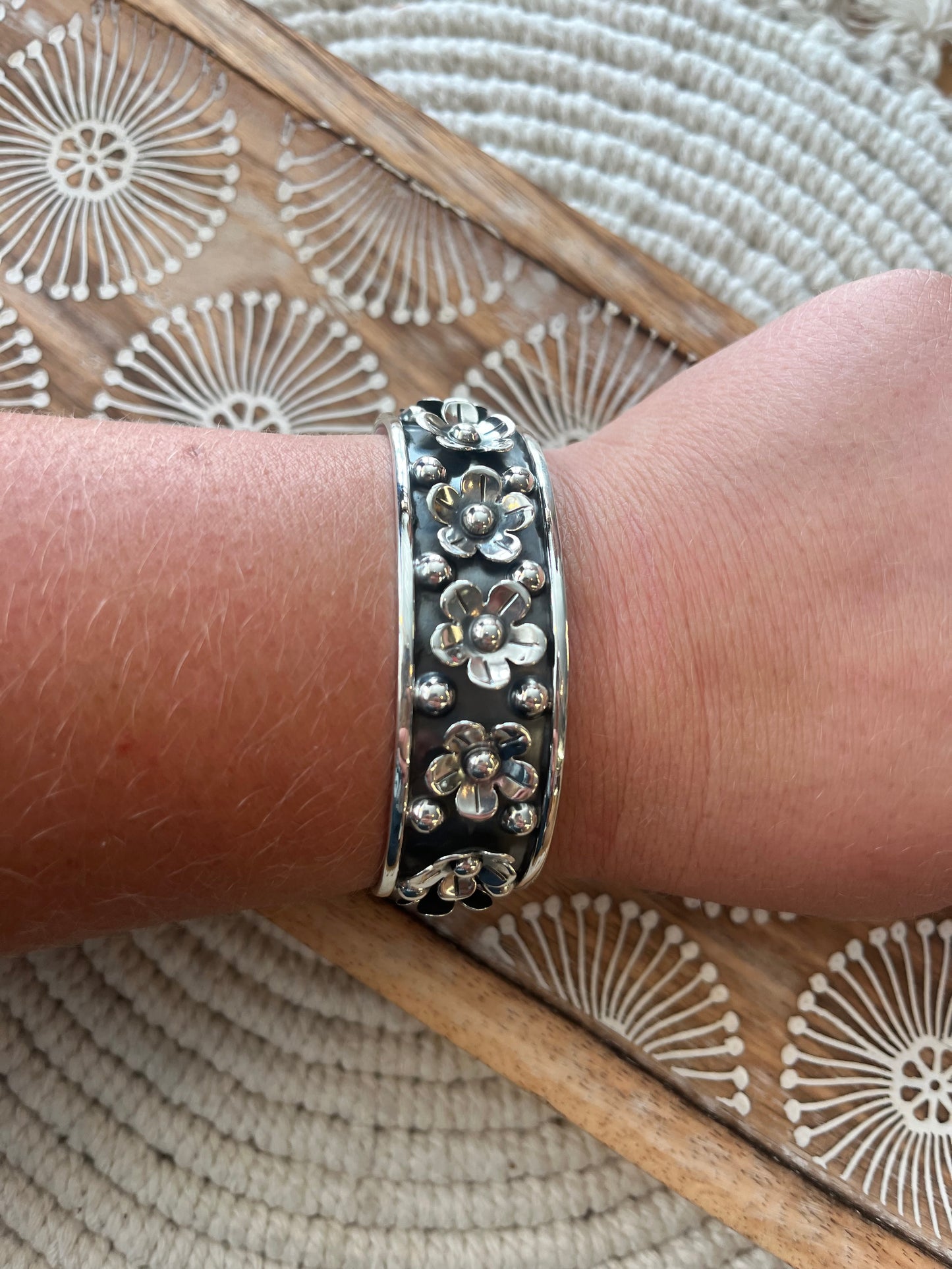 Sterling Silver Flower Cuff