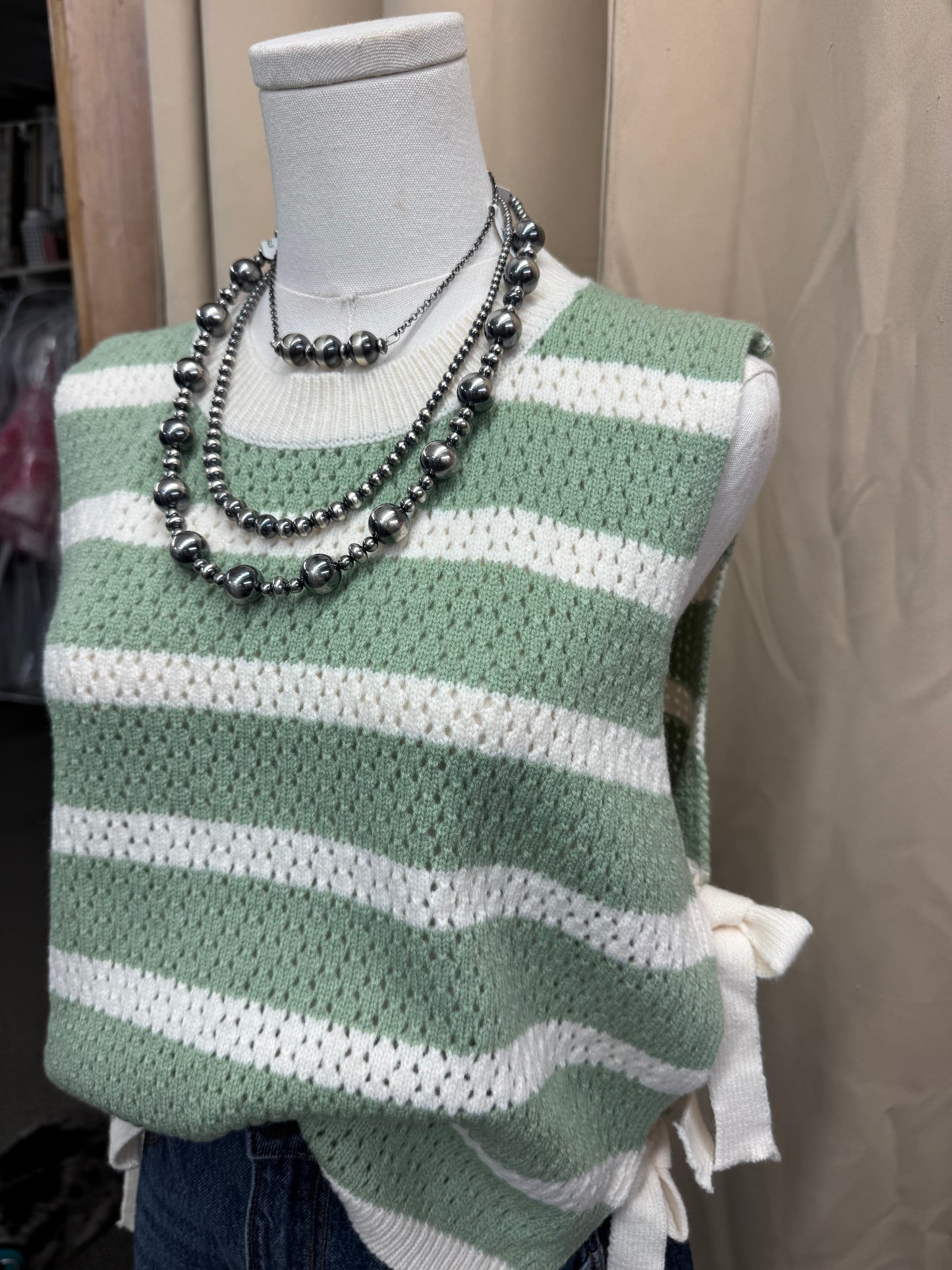 Green Striped Sweater Top