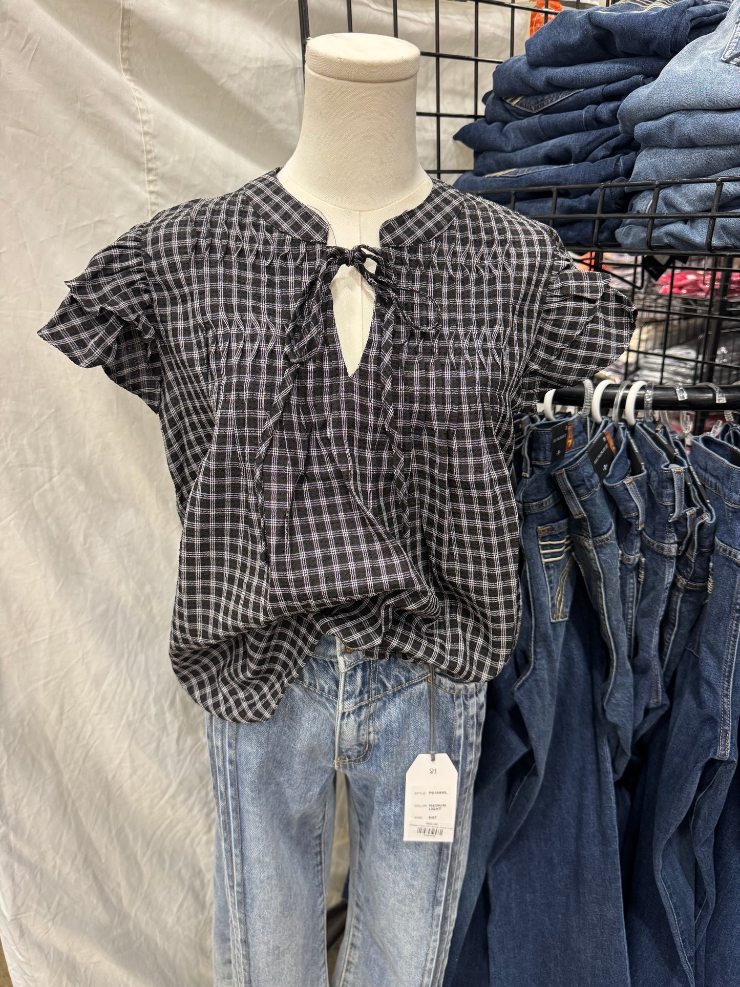 Black Gingham Top
