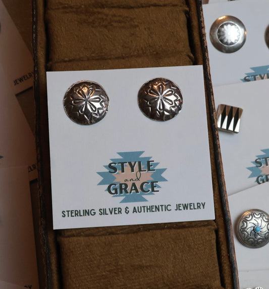 Flower Print Concho Earrings