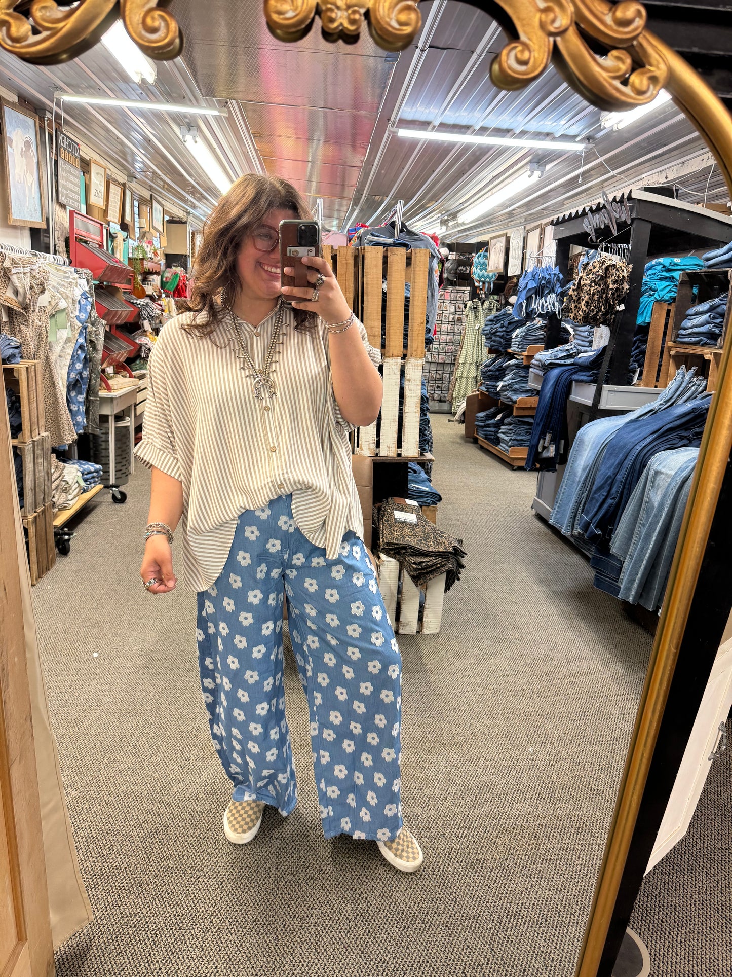 Denim Floral Pants