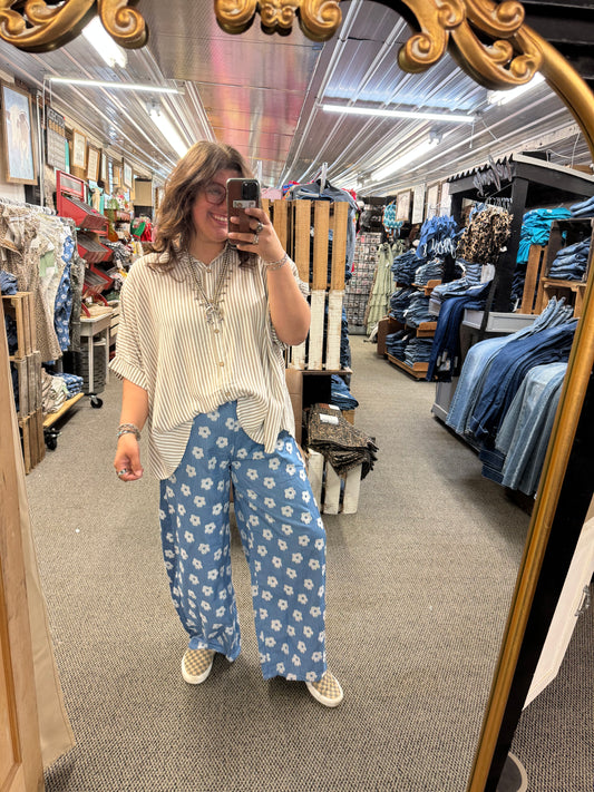 Denim Floral Pants