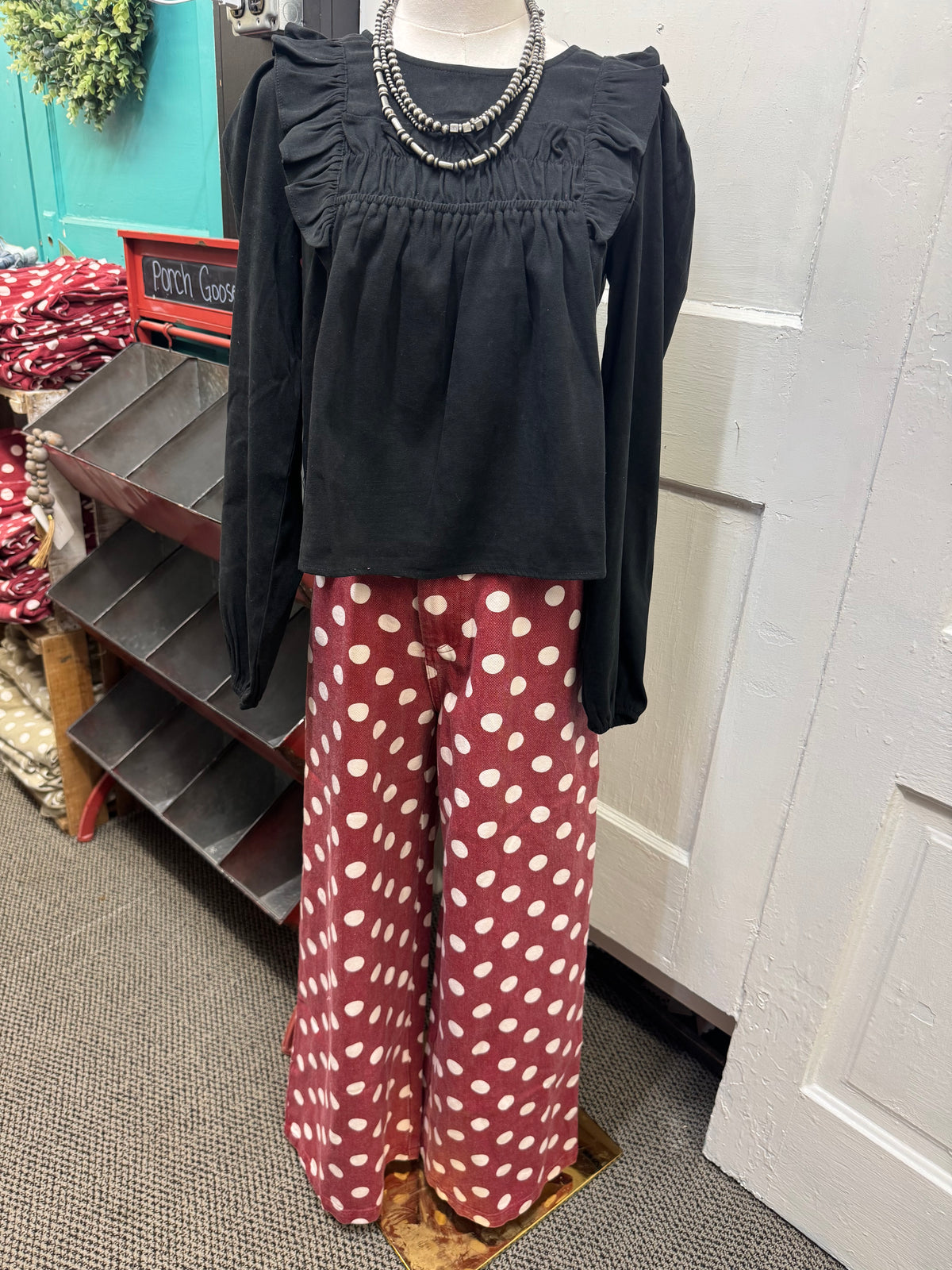 Burgundy Polka Dot Jeans
