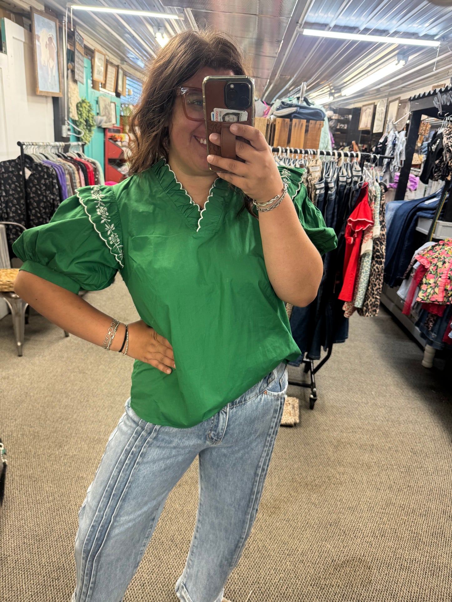 Kelly embroidered ruffle Top