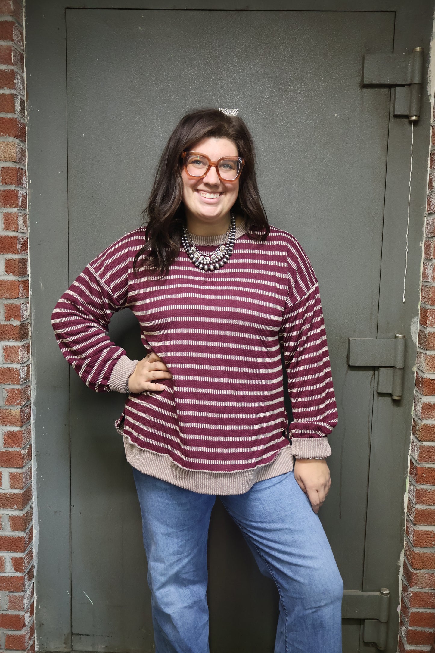 Burgundy Striped Top