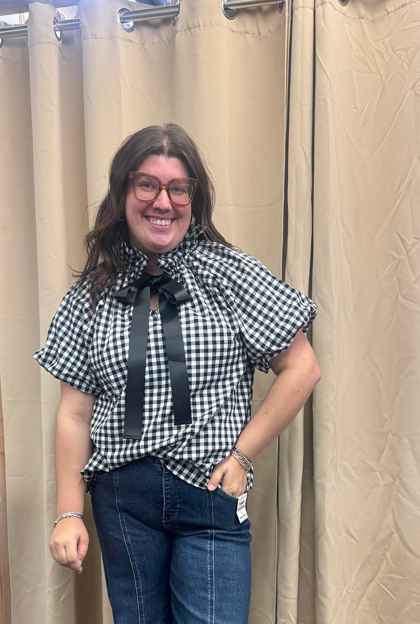 Gingham Tie Front Top