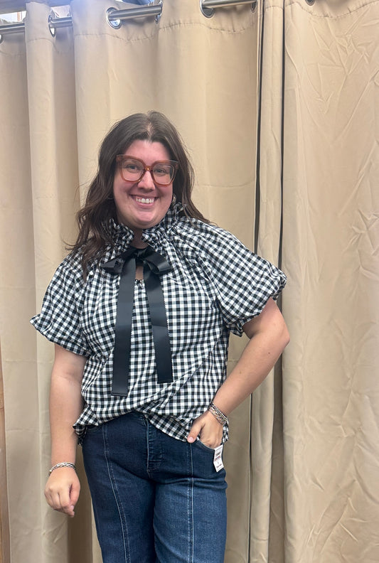 Gingham Tie Front Top