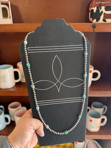 5mm Pearl with Turquoise Nuggets Necklace- 30 Inches
