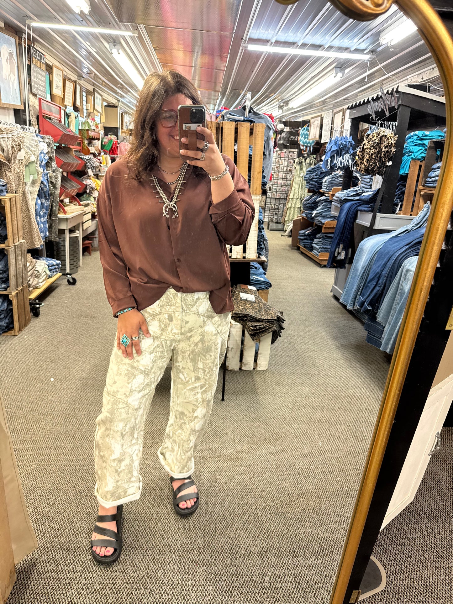 Brown button up