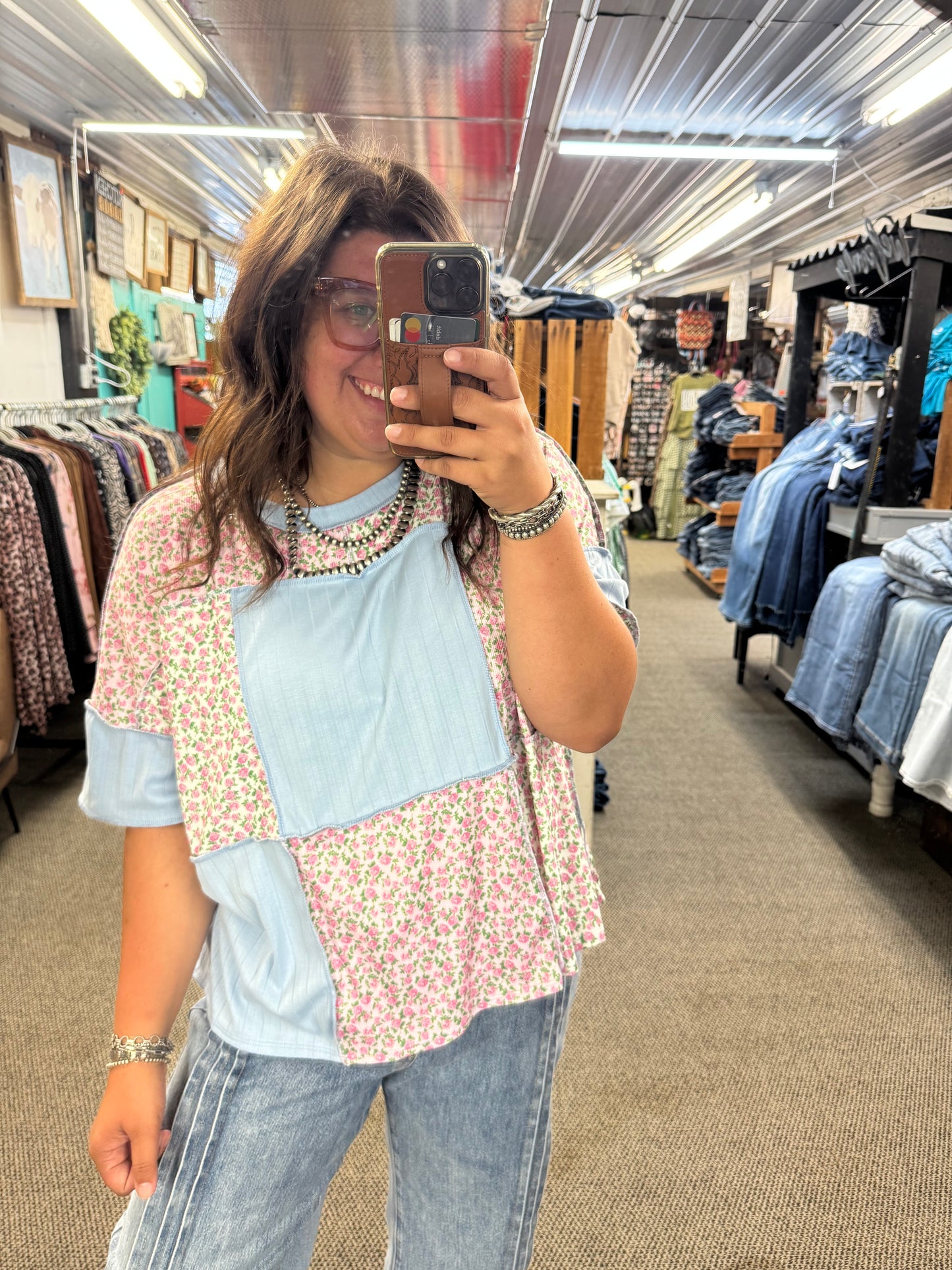 Light Blue Patchwork Top