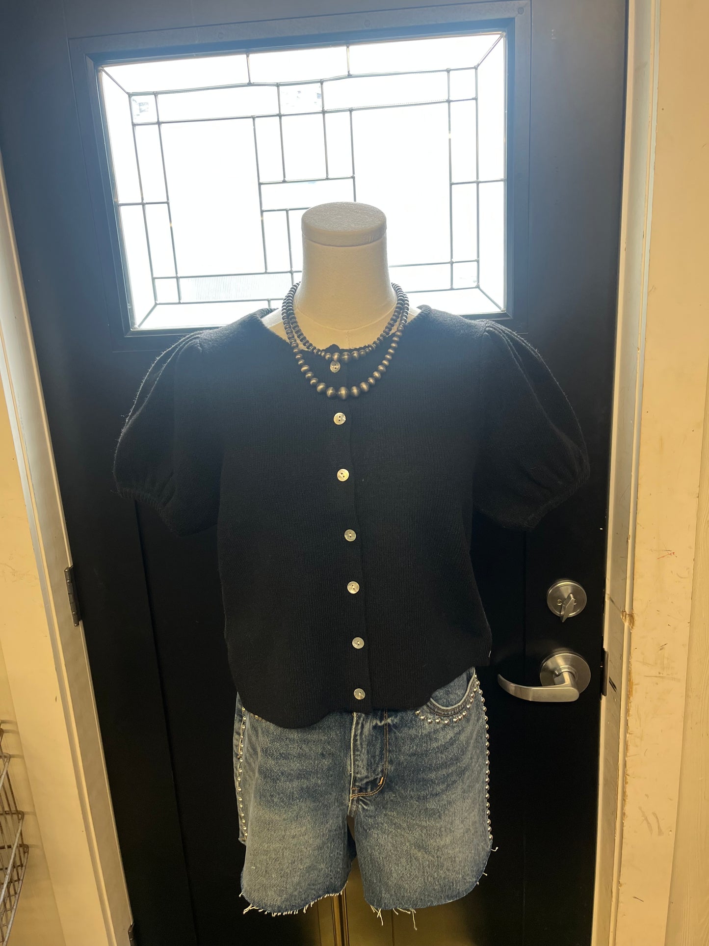 Black Puff Sleeve Sweater Top
