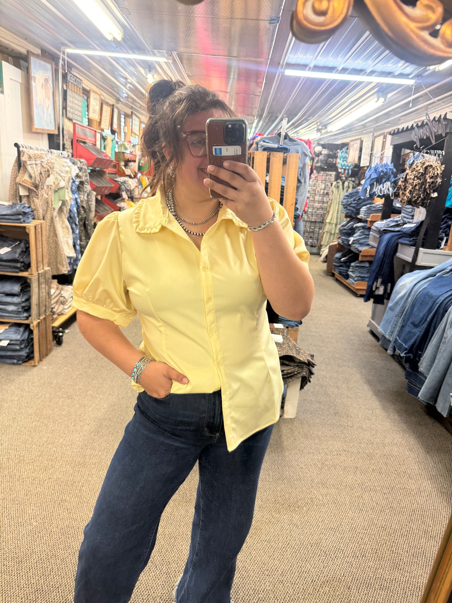 Yellow Ruffle Collar Top
