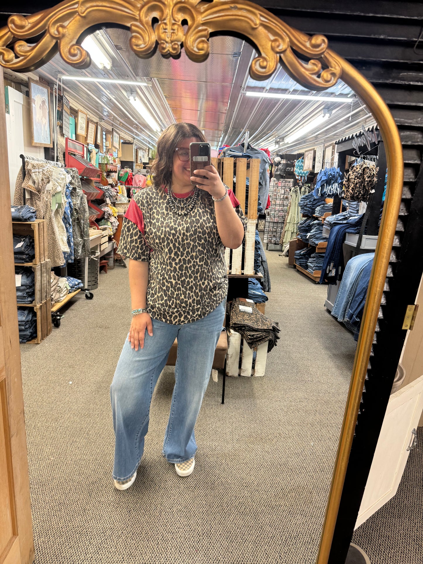 Cheetah and Red Ribbed Top