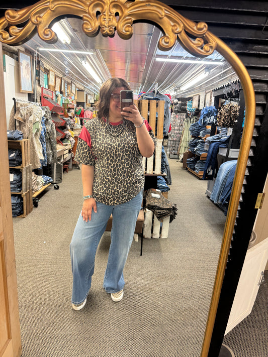 Cheetah and Red Ribbed Top