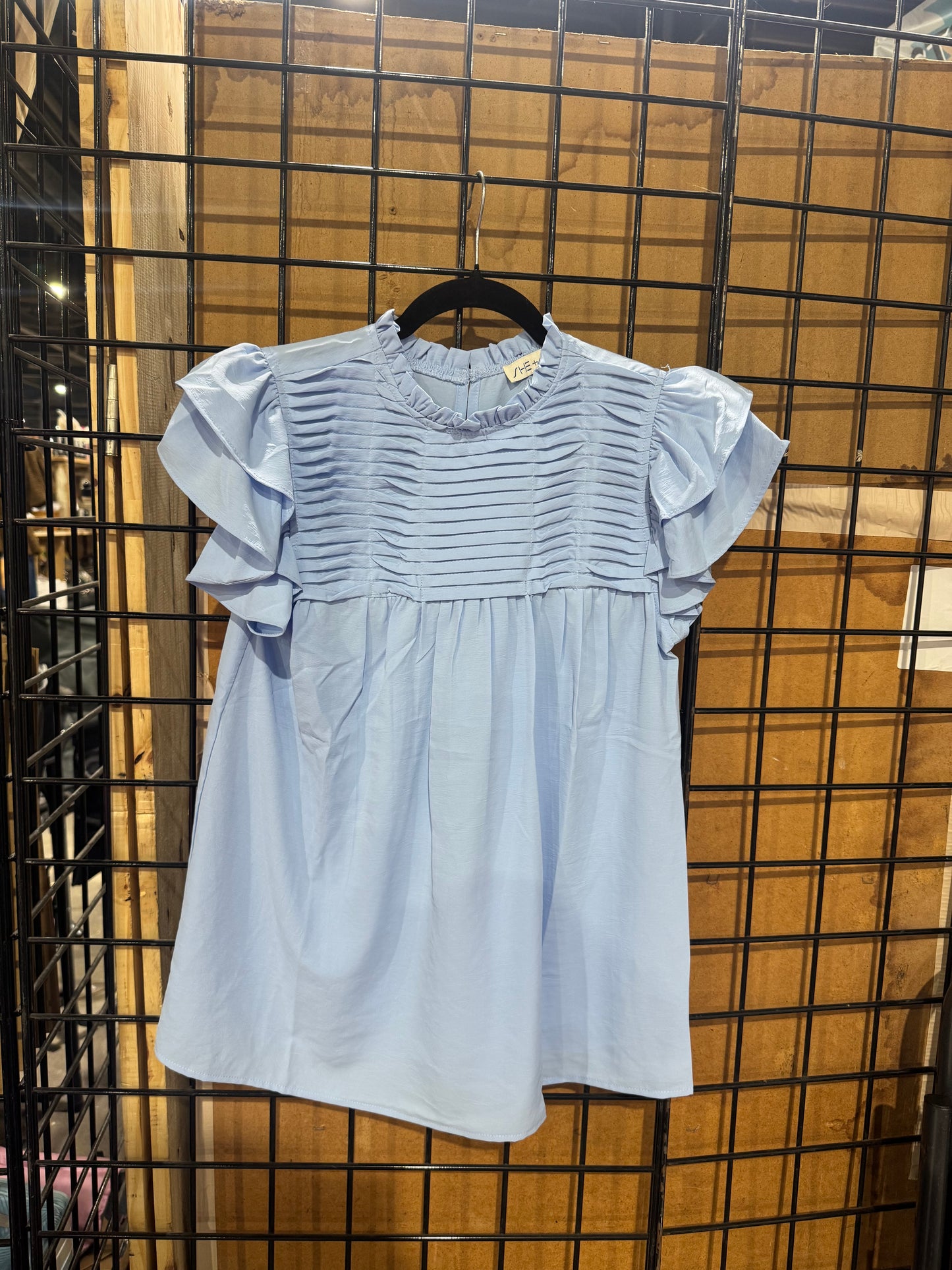 Light Blue Flutter Sleeve Top