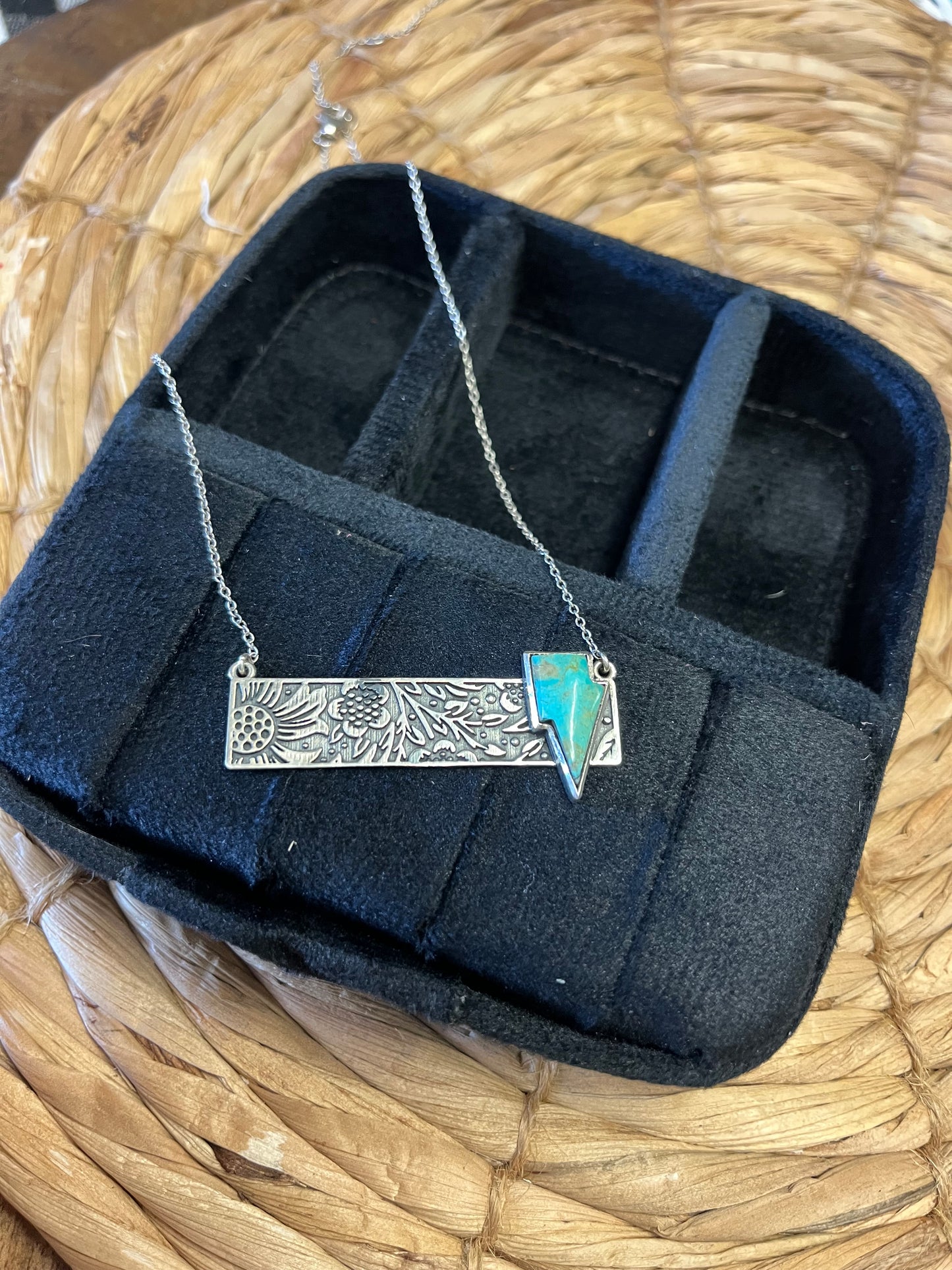 Sterling Silver and Turquoise Lightning Bolt Pendant Necklace