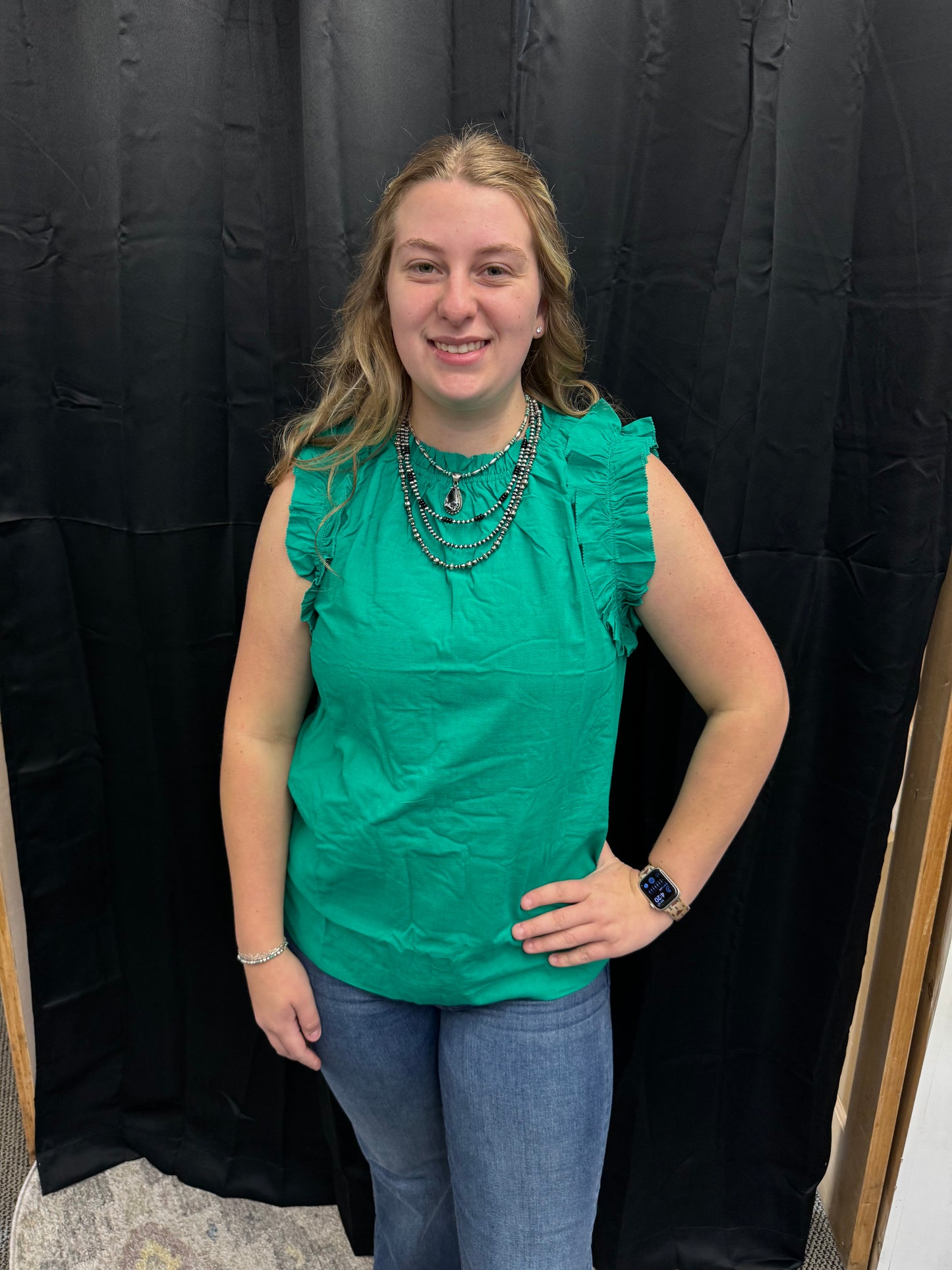 Green Ruffle Sleeve Top
