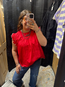 Red Scallop Hem Top