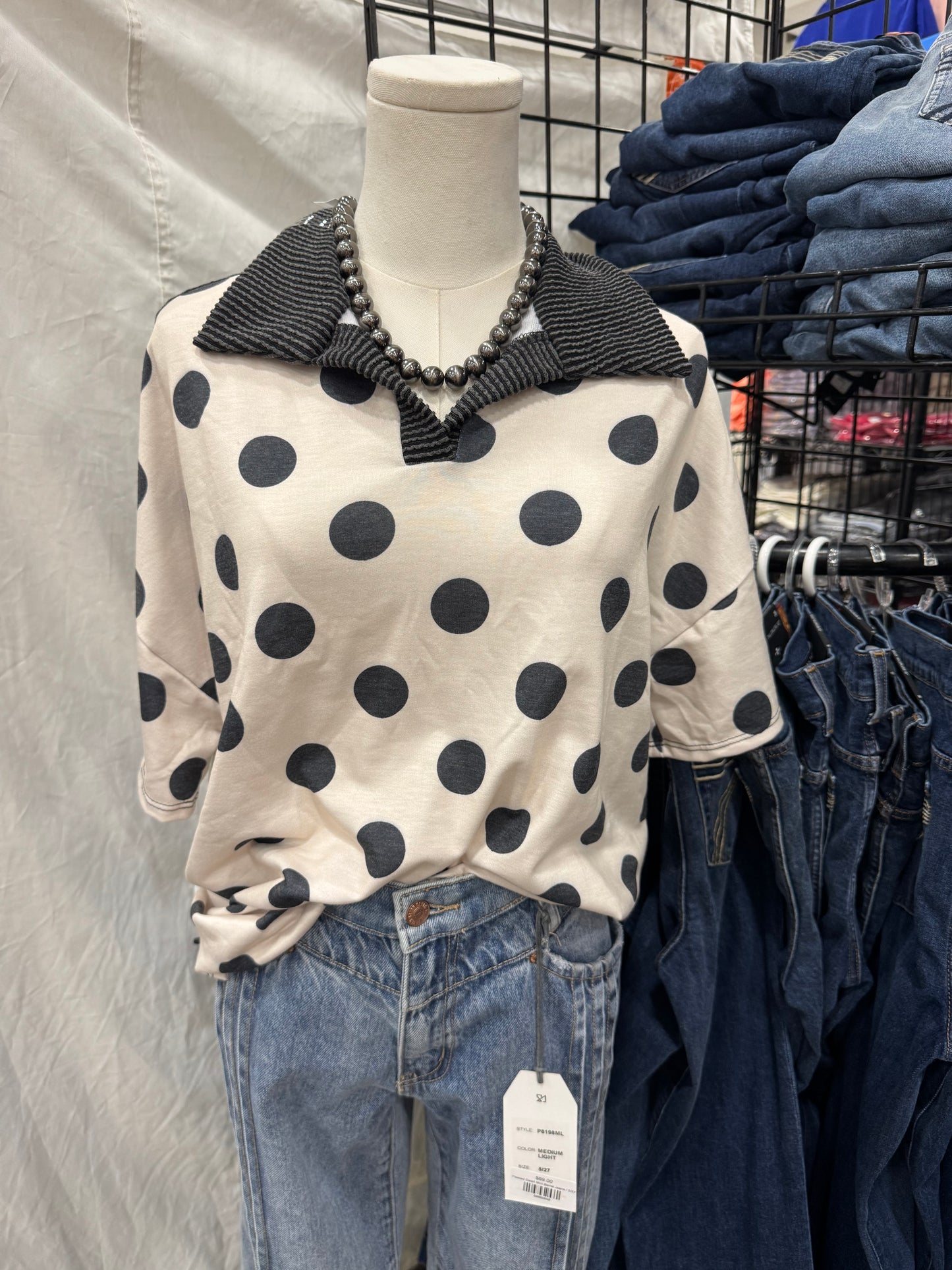Collared Polka Dot Top