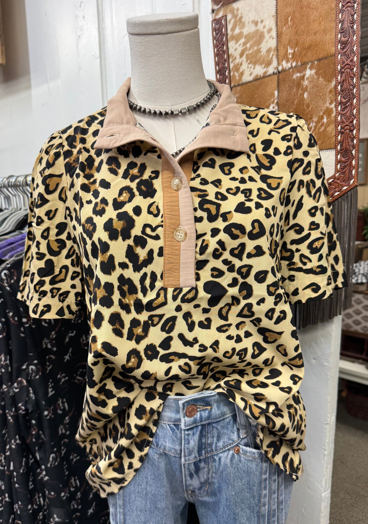 Cheetah Collared Top
