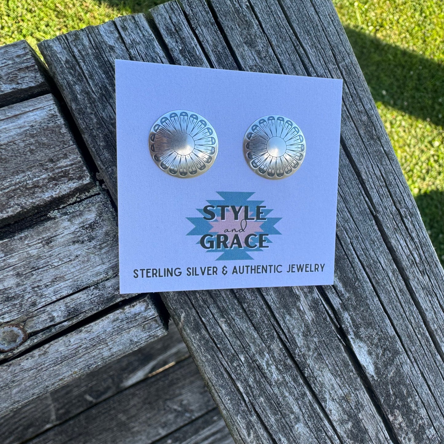 Burst Stamped Concho Earrings