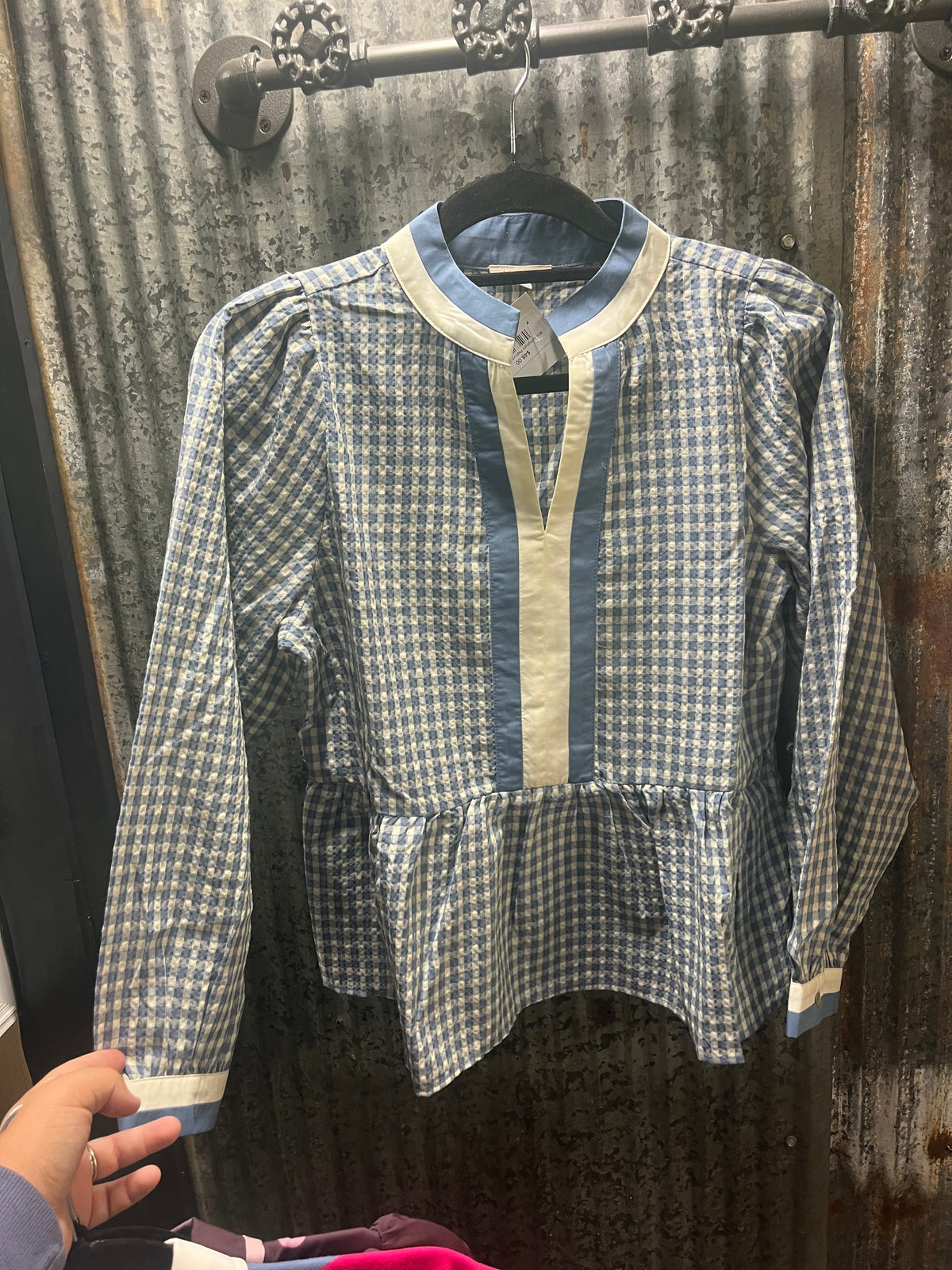 Blue Gingham Peplum Top