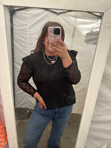 Black Bow Print Mesh Top
