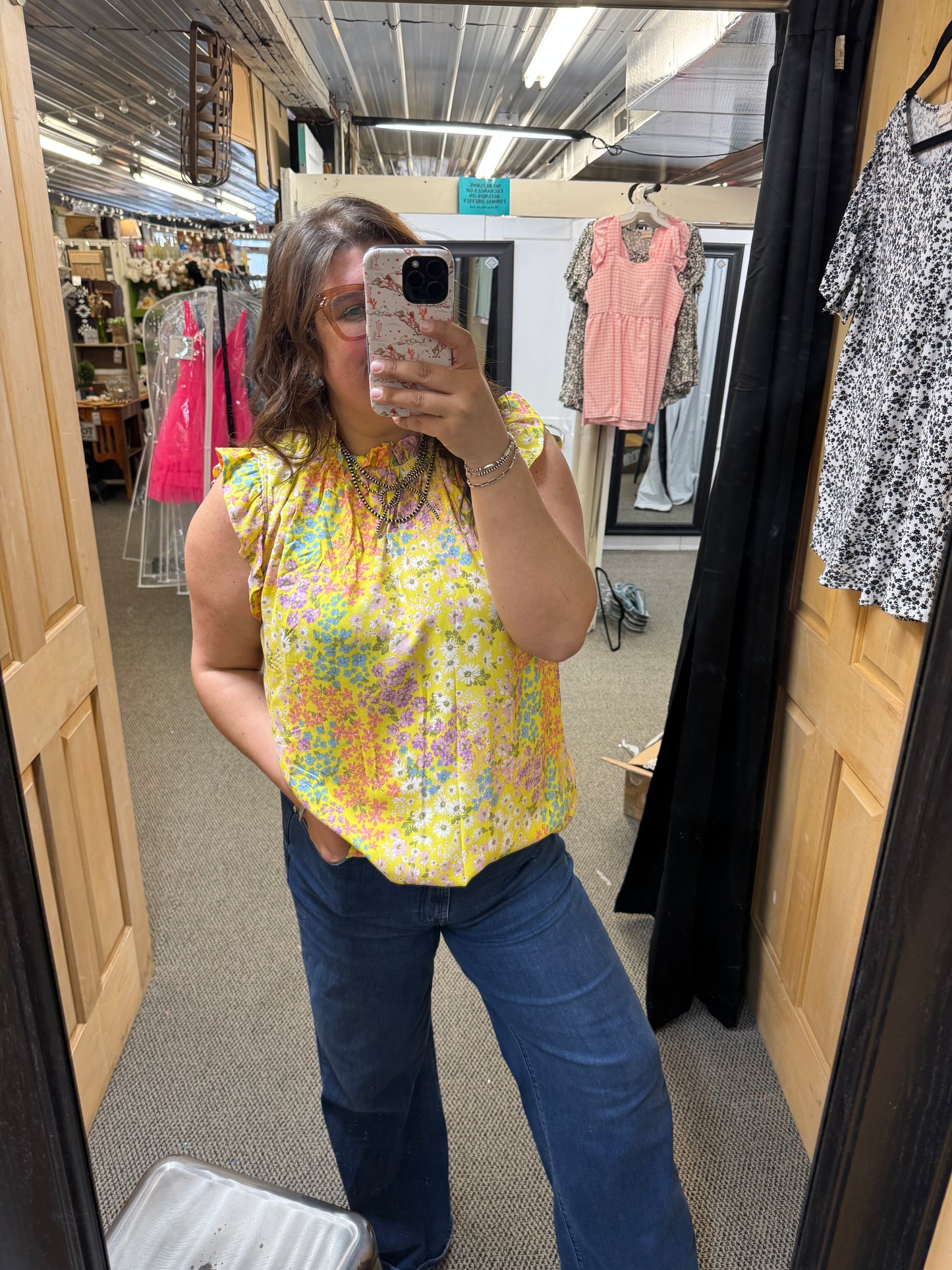 Yellow Floral Flutter Top