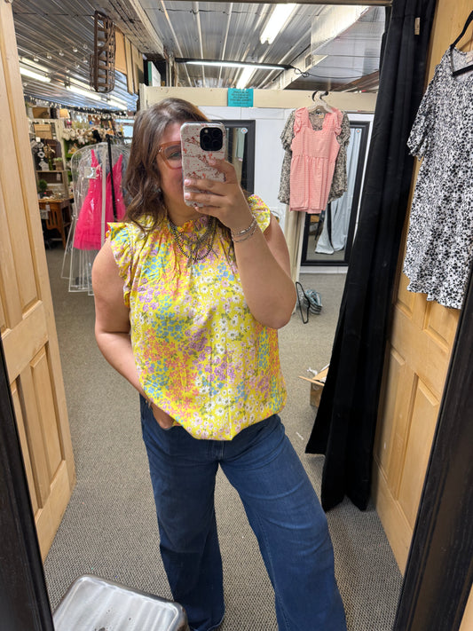 Yellow Floral Flutter Top